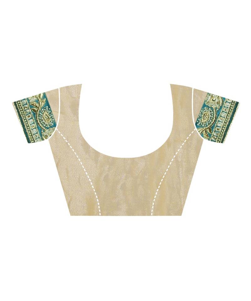 blue printed polyester saree with blouse