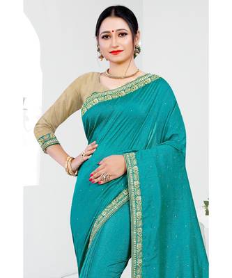 blue printed polyester saree with blouse 3