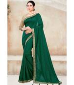 green  printed polyester saree with blouse