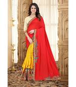 red printed art silk saree with blouse