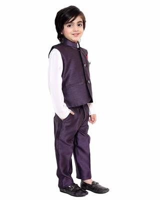 Grey printed cotton silk boys-suit 2