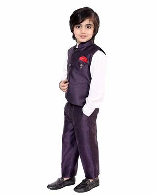Grey printed cotton silk boys-suit 3