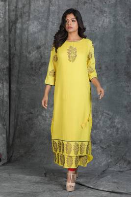 Light-yellow woven silk silk-kurtis 1