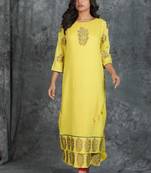 Light-yellow woven silk silk-kurtis