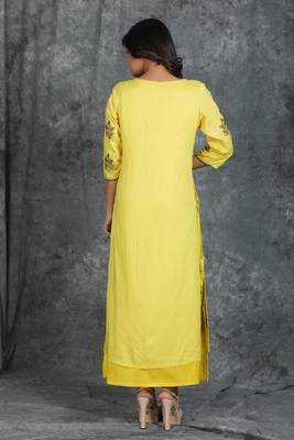 Light-yellow woven silk silk-kurtis 2