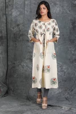 Off-white printed cotton cotton-kurtis 1