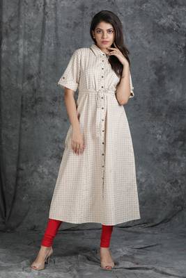 Off-white printed cotton cotton-kurtis 1