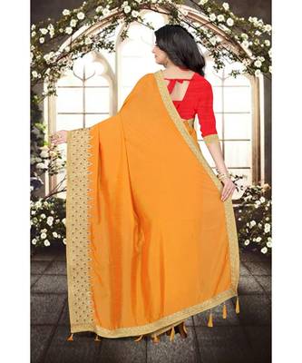 yellow printed polyester saree with blouse 2