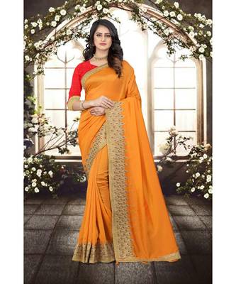 yellow printed polyester saree with blouse 1