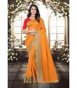 yellow printed polyester saree with blouse