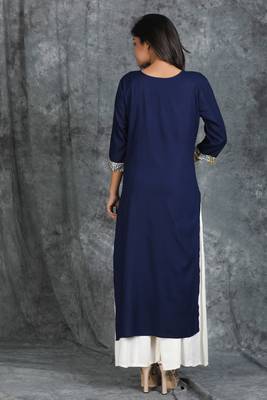 Navy-blue embroidered rayon cotton-kurtis 2