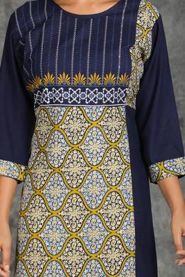Navy-blue embroidered rayon cotton-kurtis 3