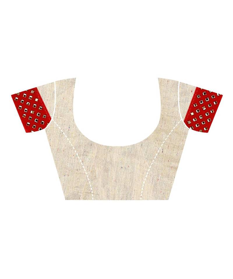 red printed cotton saree with blouse