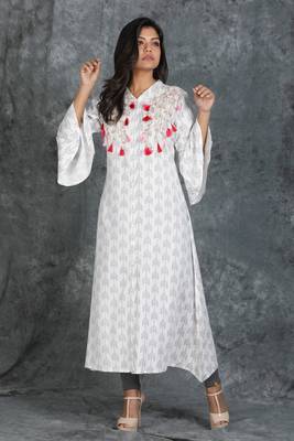 White printed cotton silk silk-kurtis 1