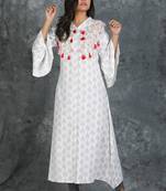 White printed cotton silk silk-kurtis