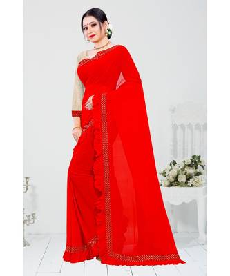 red printed cotton saree with blouse 1