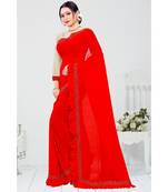 red printed cotton saree with blouse