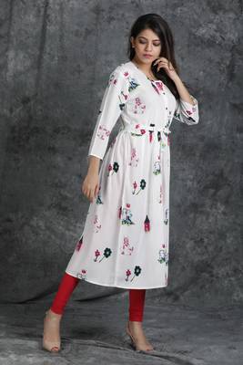 White printed rayon silk-kurtis 1