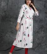 White printed rayon silk-kurtis
