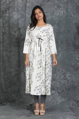 Off-white printed cotton cotton-kurtis 1