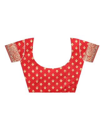 red printed art silk saree with blouse 2