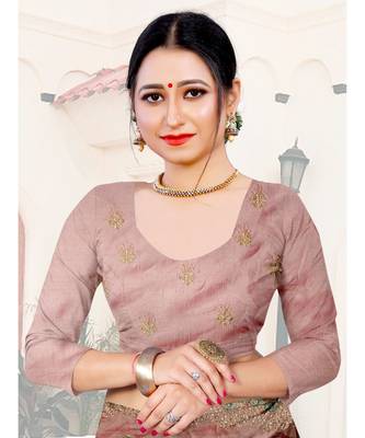 peach printed polyester saree with blouse 2