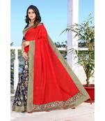red printed jacquard saree with blouse