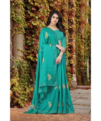 green  printed polyester saree with blouse 4