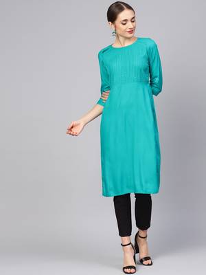 Women green Solid Straight Rayon Kurta 1