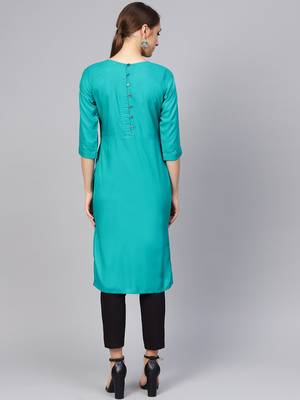 Women green Solid Straight Rayon Kurta 3