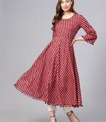 Women Maroon Geometric A-Line Cotton Kurta