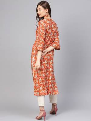 Women Orange Ethnic Motifs A-Line Rayon Kurta 3