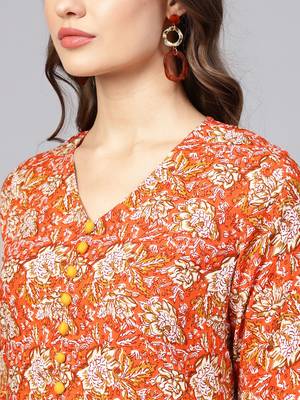 Women Orange Ethnic Motifs A-Line Rayon Kurta 5