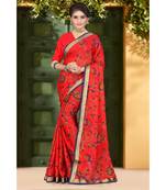 red printed chiffon saree with blouse