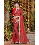 red printed chiffon saree with blouse