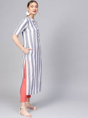Women Blue Geometric Straight Yarn Dyed Cotton Kurta 2