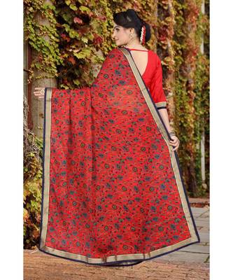 red printed chiffon saree with blouse 5