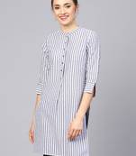 Women Grey Geometric Straight Yarn Dyed Cotton Kurta