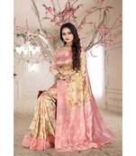 pink printed organza saree with blouse