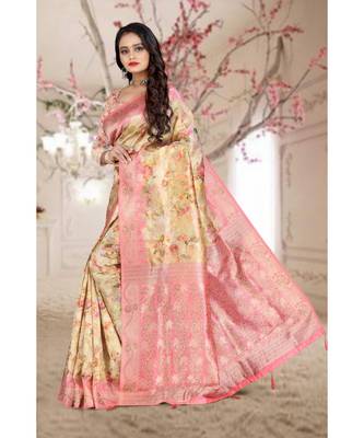 pink printed organza saree with blouse 4