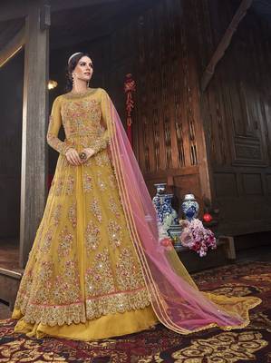Yellow multi resham work net salwar 1