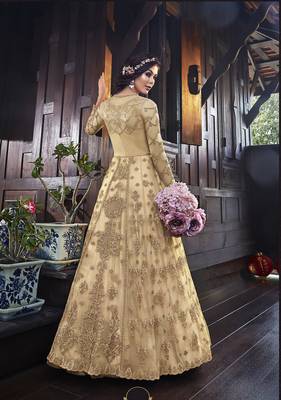 Beige multi resham work net salwar 2