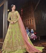 Green multi resham work net salwar