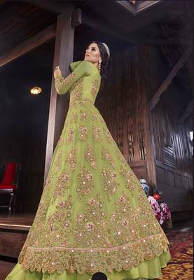 Green multi resham work net salwar 2