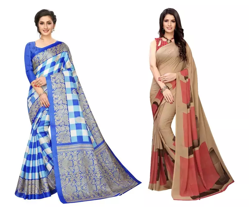 Combo Of 2 Printed Georgette & Art Silk Saree With Blouse
