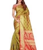 Blissta Lgreen Kanjivaram Silk Woven Work Patola Saree With Contrast Color Blouse