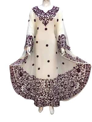 white georgette moroccan islamic dubai kaftan farasha aari and stone work dress 1
