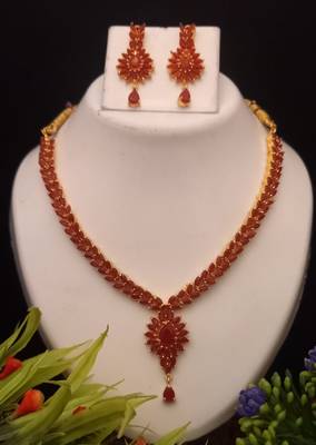 Red Brass American Diamond Color Stone Necklace 1