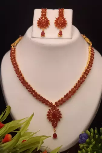 Red Brass American Diamond Color Stone Necklace