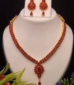 Red Brass American Diamond Color Stone Necklace